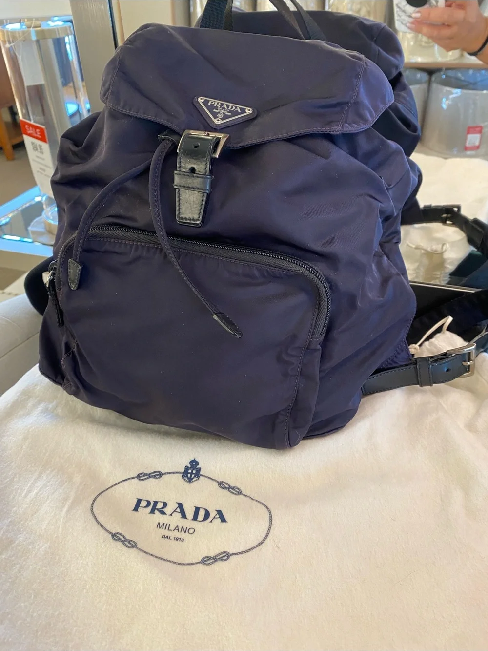 Prada Dark Purple Nylon Backpack with Black Leather Trim - Picture 1 of 8